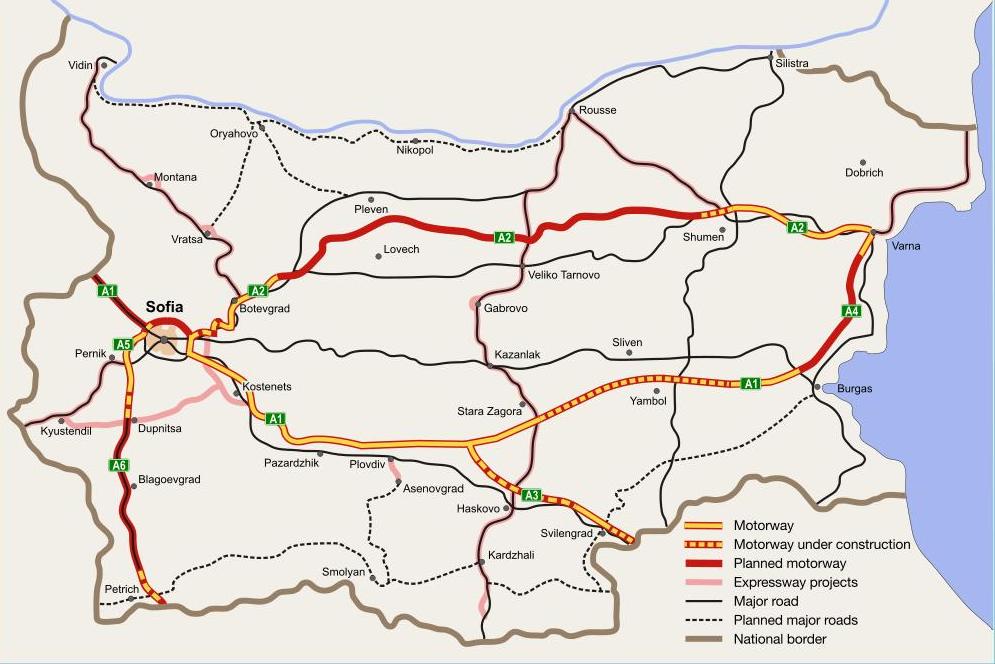 Carte autoroutière de la Bulgarie